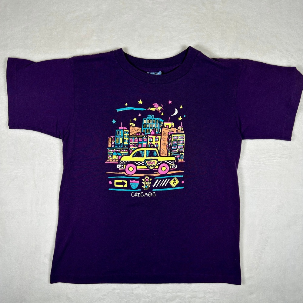 Vintage Kid-U-Not Chicago Taxi Graphic T-Shirt Purple Kids 14-16 Single Stitch